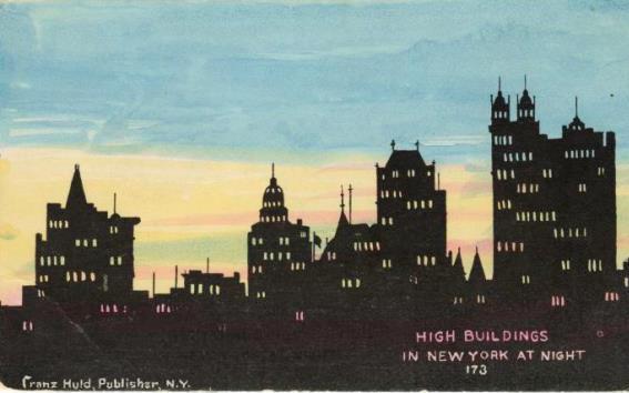 Illustration of buildings in New York City at night