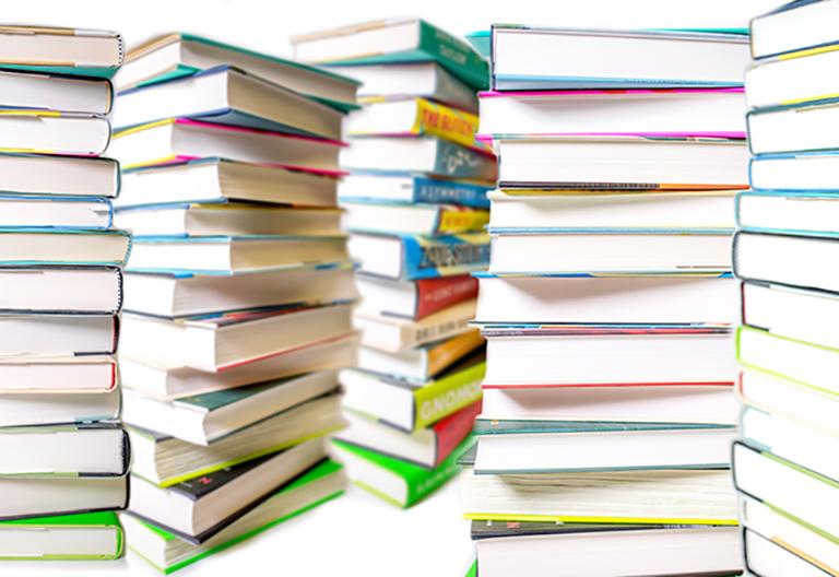 Colorful stacks of books.